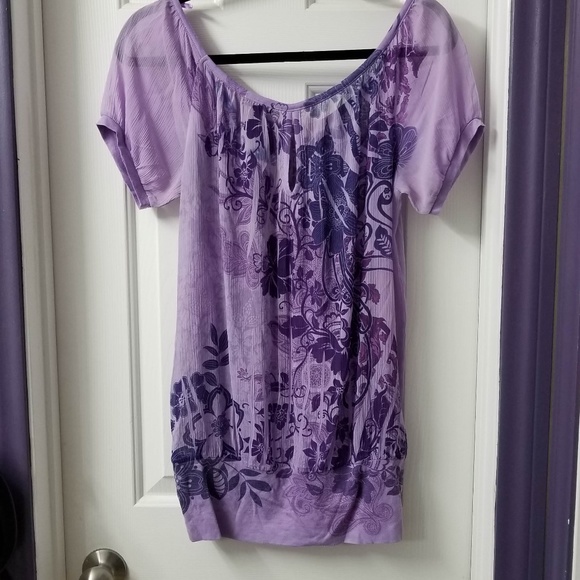 Sheer Purple Floral Tunic - Picture 3 of 5